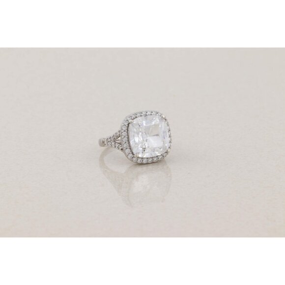 Sterling Silver Cushion Cut Cubic Zirconia Halo Ring Size 6 1/4 Sparkly - Picture 6 of 8